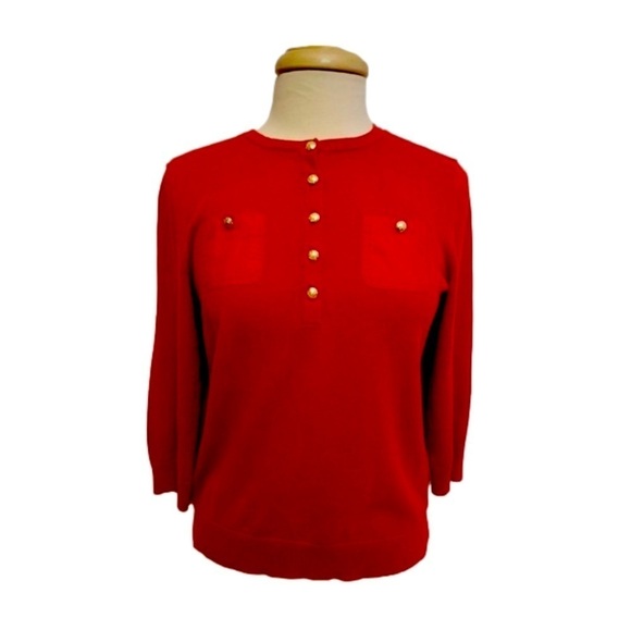 Women’s Lauren Ralph Lauren Red Knit Top Sweater with Gold Buttons Size Small - Picture 2 of 12